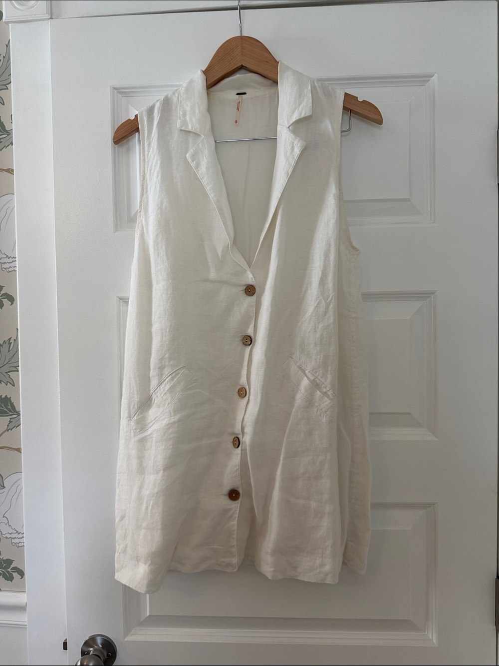 Free People Cream Button-Front Sleeveless Mini Dress